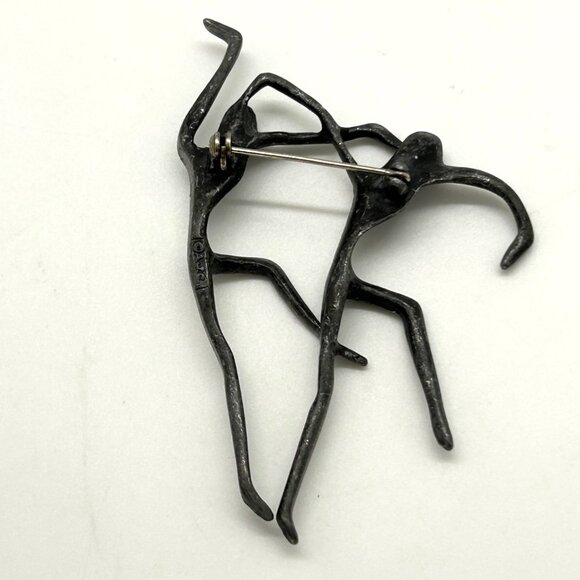 Modern Dancers Brooch darkened Silver-tone Metal Abstract Artistic Design Pin - Picture 4 of 11